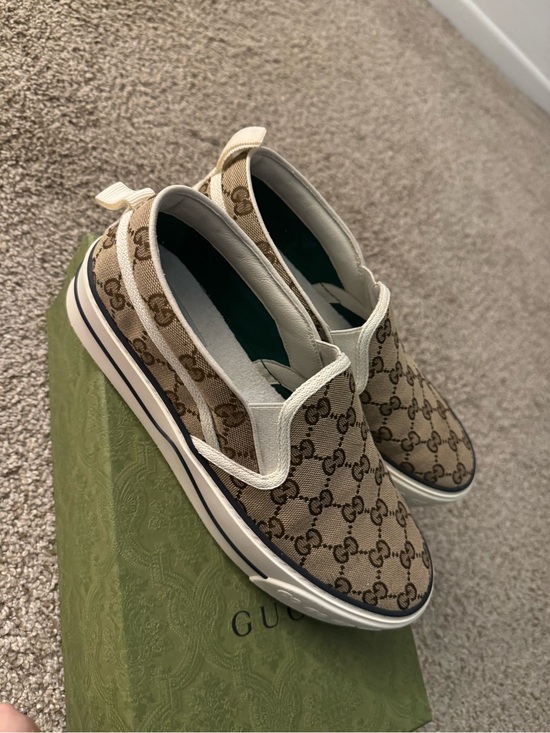 Gucci Shoes - Gucci Beige GG Supreme Canvas Slip-On Mules